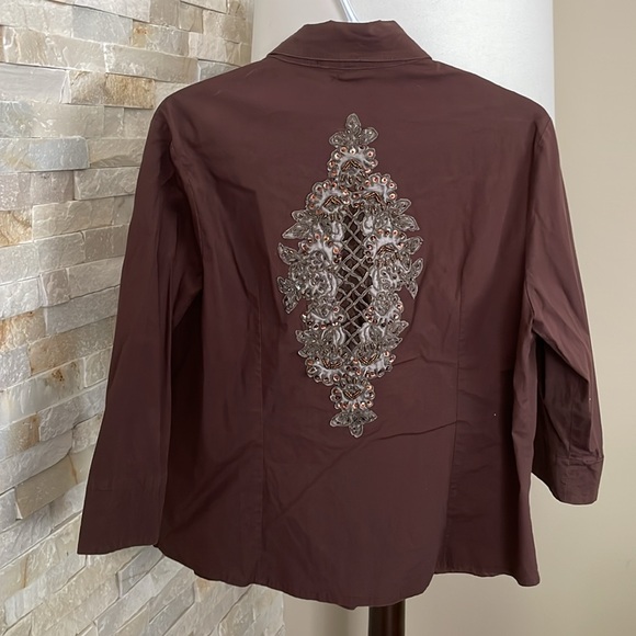 Brown Beaded and Sequin Button Down top - Picture 5 of 6